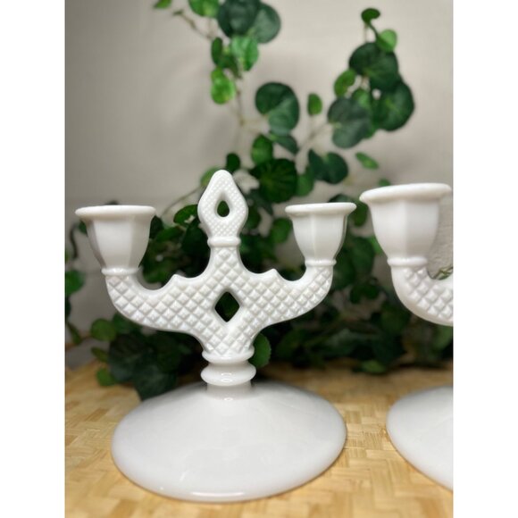 VTG Westmoreland English Hobnail Milk Glass Candelabra Pair Candle Holder Decor - Picture 4 of 8